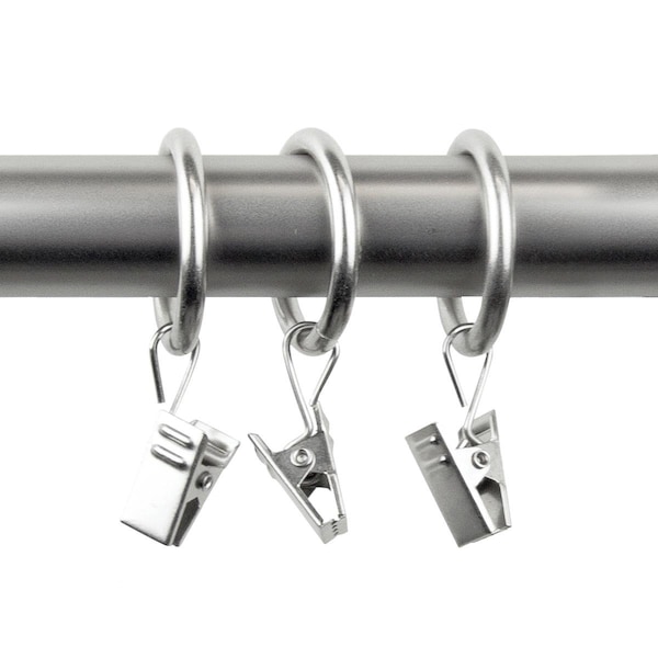Central Design 1 in. Curtain Rings with Clips, Satin Nickel - Set of 10 1928-15 - main